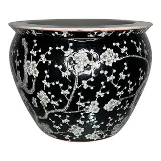 1960s Black and White Floral Planter For Sale