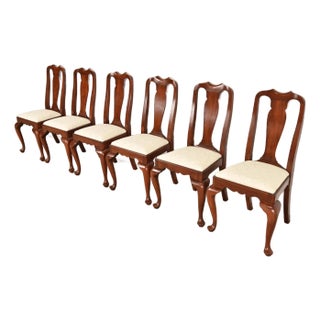 Henkel Harris Queen Anne Solid Cherry Wood Dining Chairs, Set of Six For Sale