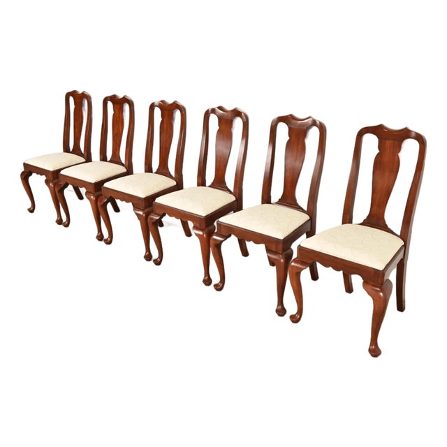 Henkel Harris Queen Anne Solid Cherry Wood Dining Chairs, Set of Six For Sale