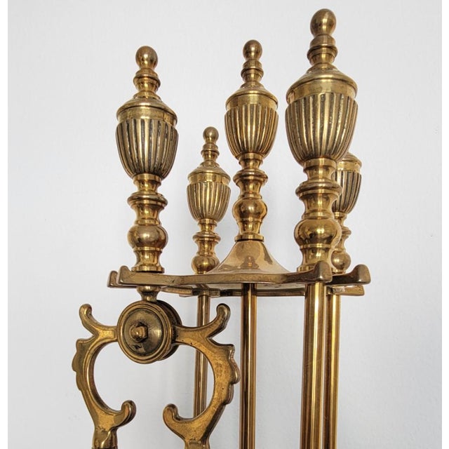 Italian Italian Die-Cast Brass 5-Piece Fireplace Tool Set For Sale - Image 3 of 6