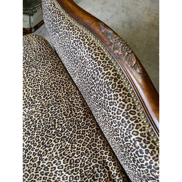 Wood Antique French Hand Carved Walnut Daybed With Leopard Suede Upholstery For Sale - Image 7 of 12