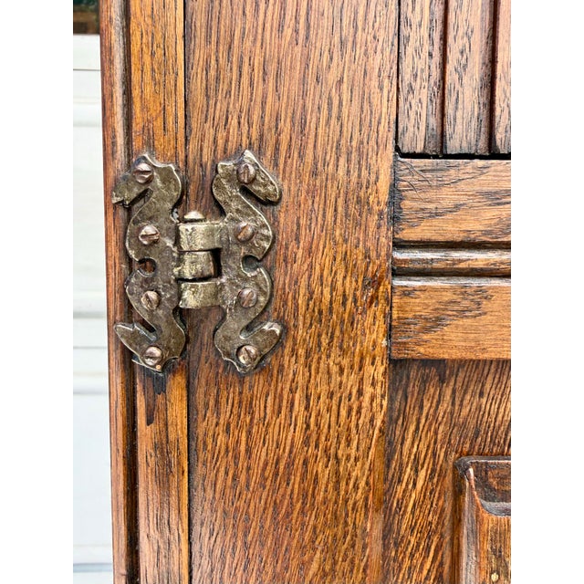 Brown Vintage English Tudor Revival Oak Wardrobe Armoire by Crown Ay Furniture For Sale - Image 8 of 16