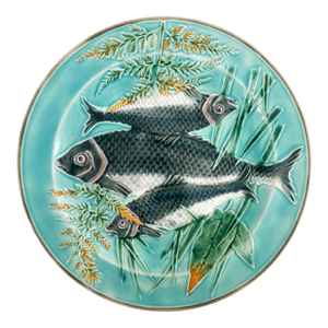 Antique 19th Century Majolica Wedgewood Fish & Seaweed Plate Impressed C1880