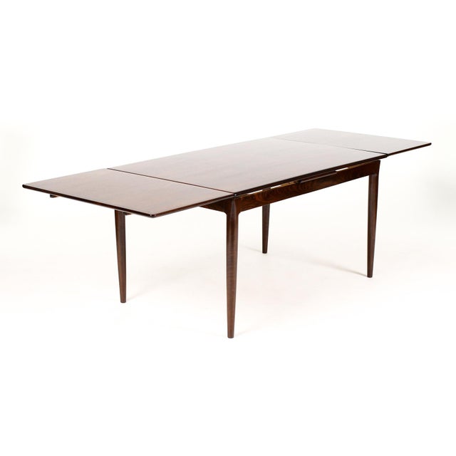 Mid-Century Modern 1960s Danish Modern Mid Century Rosewood Dining Table — Rectangular Draw Leaf — Attributed to Axel Christiansen for Aco Mobler For Sale - Image 3 of 10