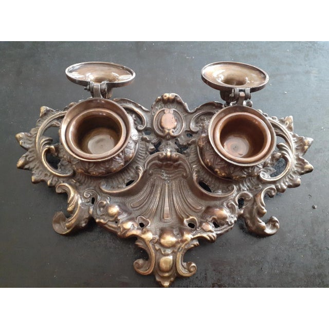 Art Nouveau 1930s Ornate Bronze Art Nouveau Depose Double Inkwell For Sale - Image 3 of 6