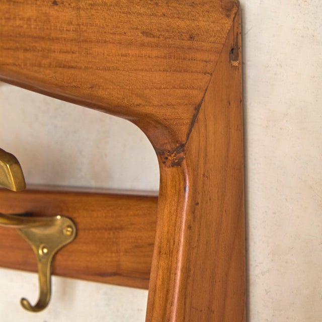 1960s Danish Modern Cherry Wood + Brass Wall-Mounted Coat Rack, 1960s For Sale - Image 5 of 9