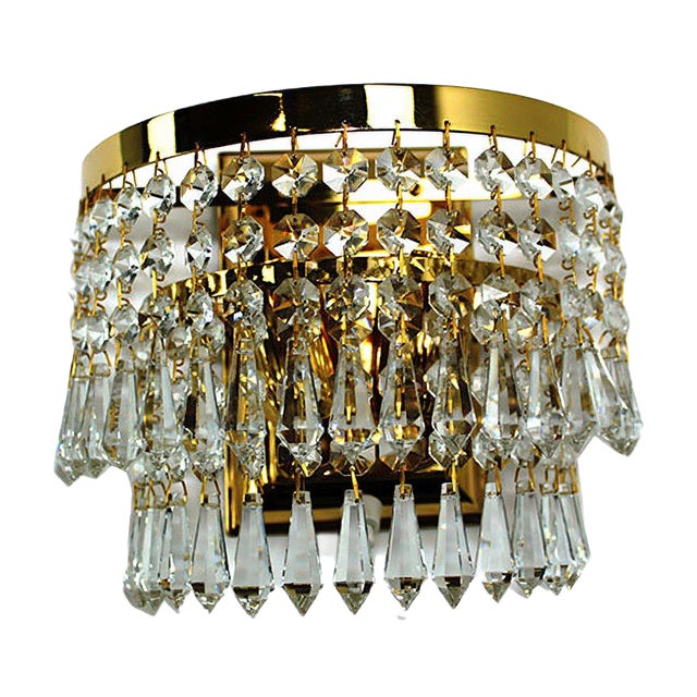Crystal & Brass Wall Light from Dotzauer, 1980s For Sale