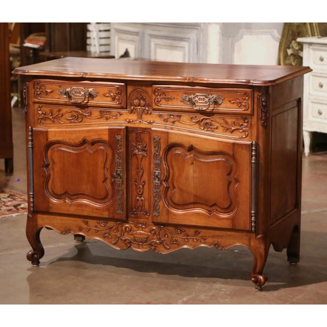19th Century French Louis XV Carved Walnut Provincial Buffet From Provence For Sale - Image 4 of 13