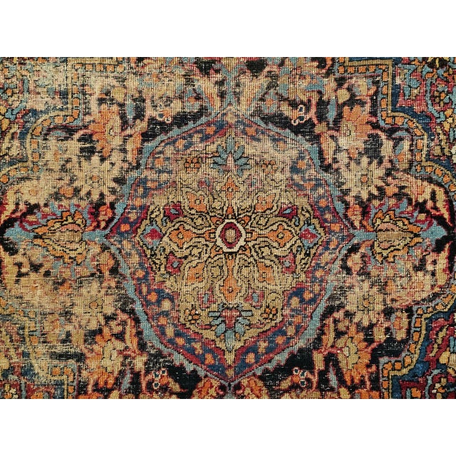 19th Century 19th Century Persian Kashan Rug, Hand-Knotted Wool, Medallion Floral Design, Red & Navy, 4x7 For Sale - Image 5 of 18
