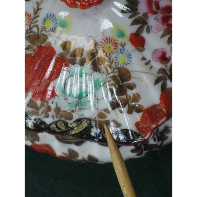 Antique Covered Dish Bowl Lid Japanese Red Satsuma Hand Painted Oriental Signed For Sale - Image 12 of 17