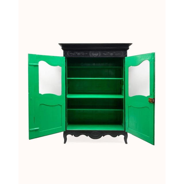 19th Century Black Vitrine Marriage Armoire For Sale - Image 5 of 6