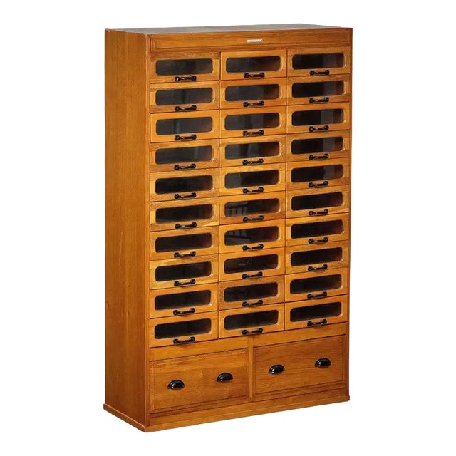 Triple Haberdasher's Cabinet With Glass-Fronted Drawers From England For Sale