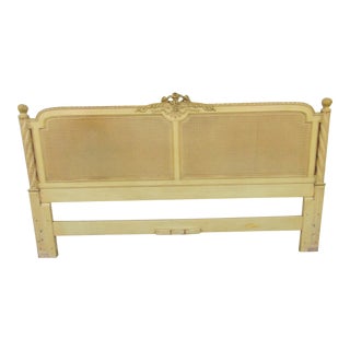 Henredon Louis XV Yellow Painted Caned Kingsize Headboad For Sale