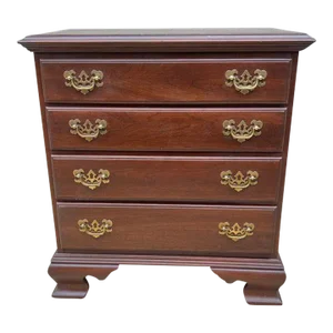 Vintage Ethan Allen Chippendale Style Solid Cherry 4 Drawer Bachelor’s Chest.