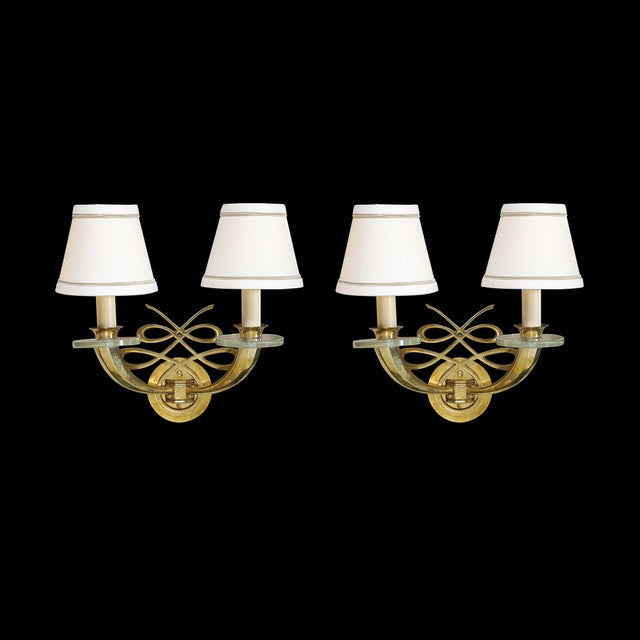 This exquisite pair of Art Deco sconces by the legendary French designer Jules Leleu, crafted circa 1940, epitomizes the...