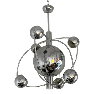 Satellite Sputnik Chandelier Metal Chrome Italy, 1970s