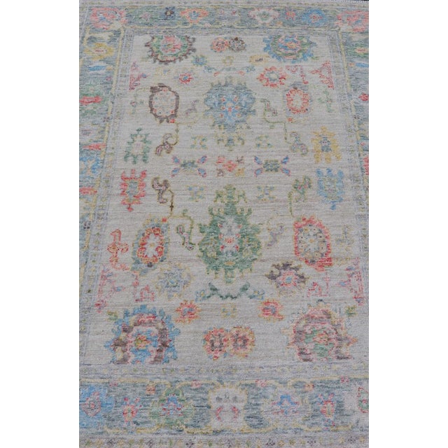 Modern All-Over Floral Oushak With Muted Background and Accent Colors For Sale - Image 4 of 10