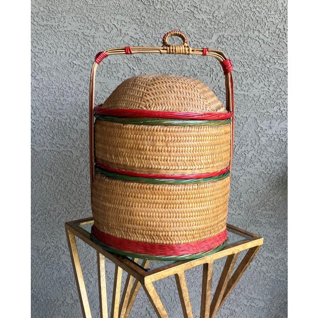 Excellent Pre-Owned Condition. The vibrant color scheme of this mid 20th-century representation of a traditional two-tier...