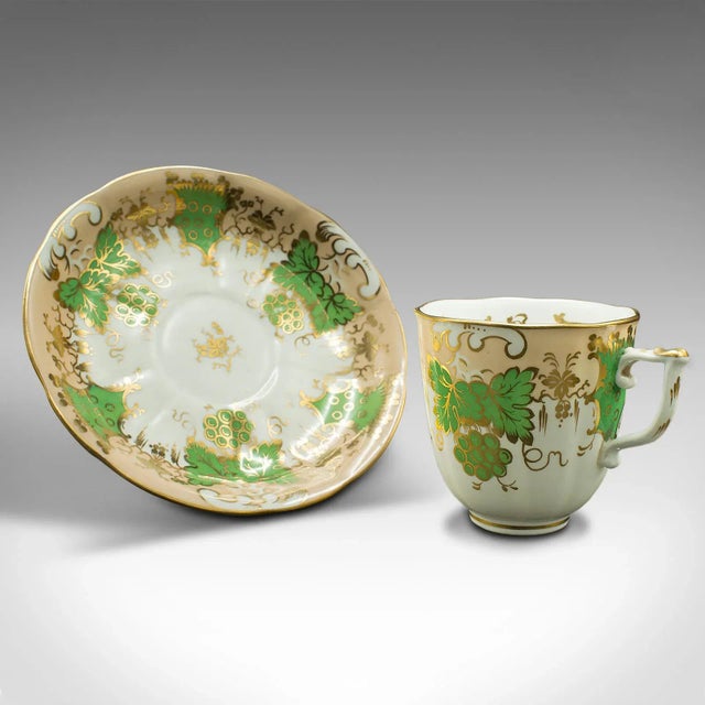 Mid 20th Century 1850s Victorian Set of 4 English Antique Coffee Cups, Bone China, Cup and Saucer For Sale - Image 5 of 11