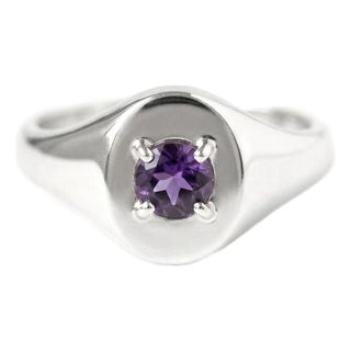 Vintage Style Amethyst Signet Unisex Ring, Purple Gemstone Birthstone Ring Us 7 For Sale