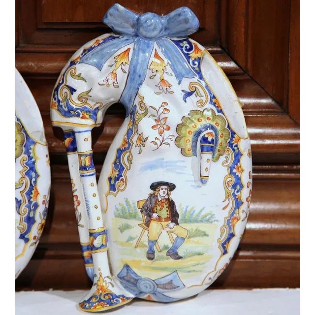 Late 19th Century 19th Century French Hand-Painted Faience Wall Bagpipes From Lorient - a Pair For Sale - Image 5 of 10