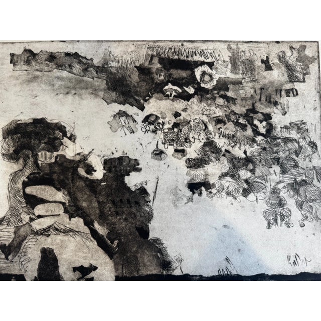 This is an expansive Mid-Century Modern abstract etching dated 1965. At 21" x 15", this limited edition print (19/150)...