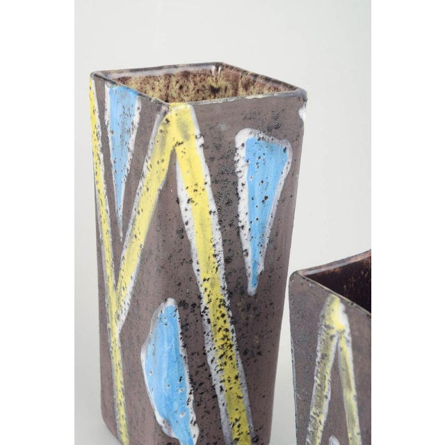 Rectangular Vases with Geometric Decor by Guido Gambone, 1960s, Set of 2 For Sale - Image 3 of 5