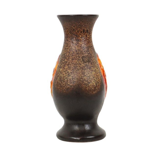 Beautiful and rare orange and dark brown fat lava vase, made of glazed earthenware, by Walter Gerhards KG, West Germany...