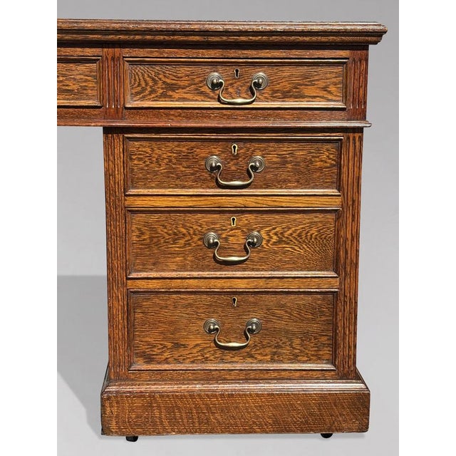 Metal Large Antique Oak Pedestal Partners Desk, 1880 For Sale - Image 7 of 13