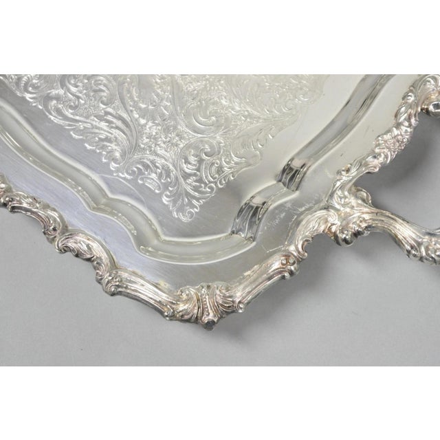 Vintage Sheridan Victorian Silver Plated Narrow Footed Serving Platter Bar Tray For Sale - Image 9 of 13