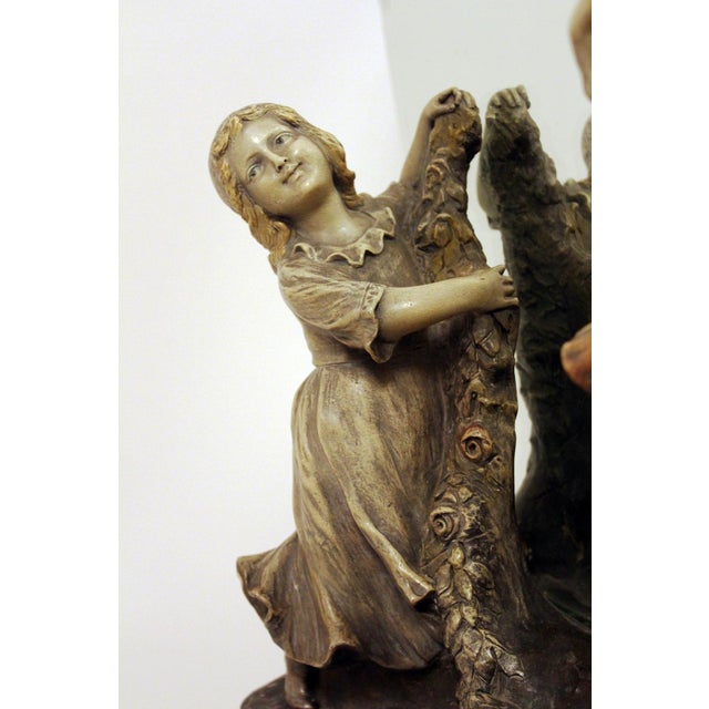 Antique Mirror with Figurines from Goldscheider, 1890s For Sale - Image 4 of 17