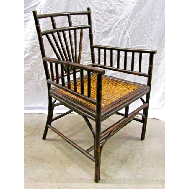 1950s Burnt Bamboo Cane Seat Dining Chairs- Set of 4 For Sale - Image 11 of 18