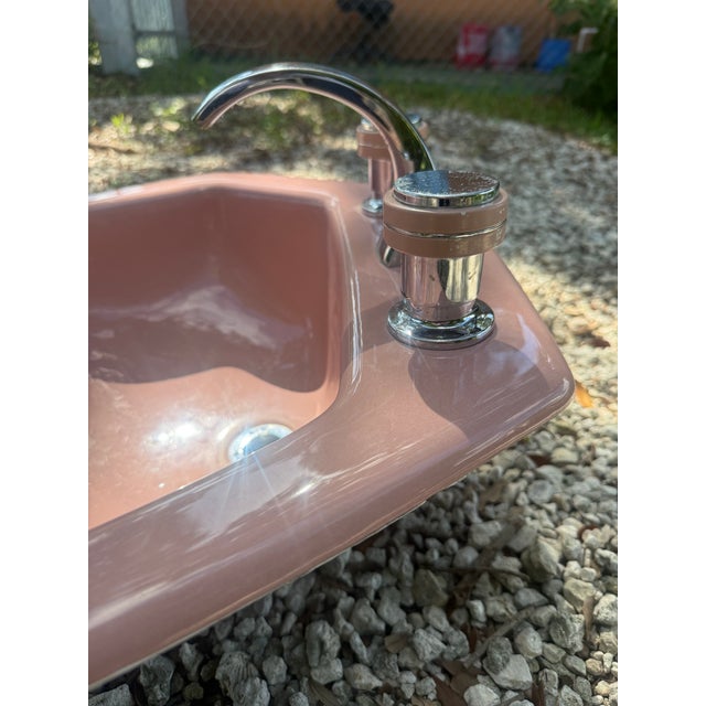 Vintage Kohler K-2930 Hexsign Hexagon Sink in Wild Rose Pink With Original Faucets For Sale - Image 11 of 14