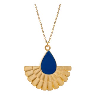 Mystic Ra Blue Enamel Gold Necklace For Sale