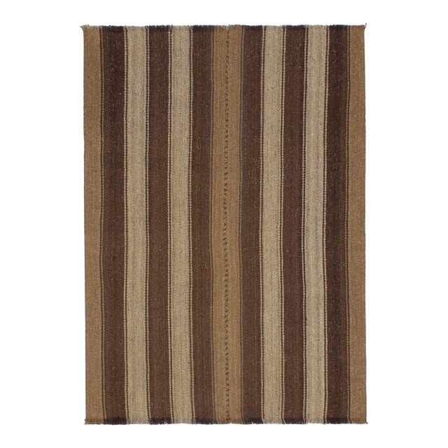 Small Vintage Striped Brown Kilim Rug - 2`8" X 3`10" For Sale