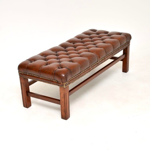 Antique Georgian Leather Bench, 1950s For Sale - Image 3 of 9