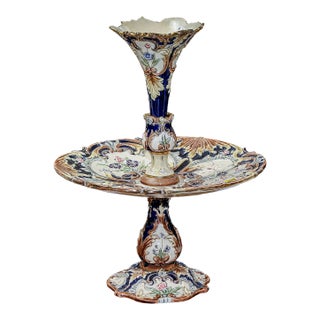 Early 20th‑Century Eichwald Austrian Majolica Centerpiece With Detachable Posy Holder For Sale