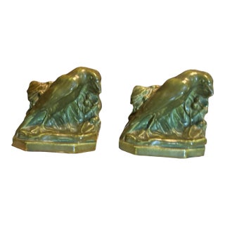 Pair of 1920 Rookwood Art Pottery Figural Raven Rook Bird Bookends 2275 For Sale