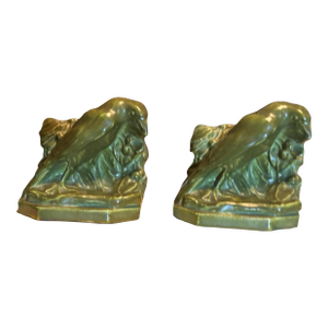 Pair of 1920 Rookwood Art Pottery Figural Raven Rook Bird Bookends 2275