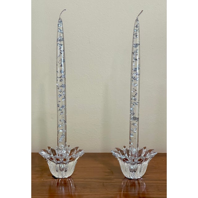 Vintage Lucite Silver Flake Candle Tapers - A Pair For Sale - Image 4 of 6