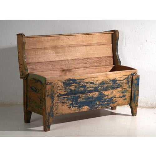 Antique Blue-Painted Pine Chest, Central Europe, 1870 For Sale - Image 6 of 14