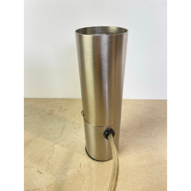 Vintage Mid-Century Modern Brushed Metal Cylinder Accent Uplight Lamp For Sale - Image 4 of 11