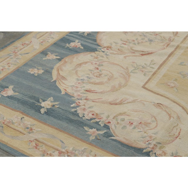 2010s Rug & Kilim’s Aubusson Style Rug in Blue and Cream With Floral Medallion For Sale - Image 5 of 7