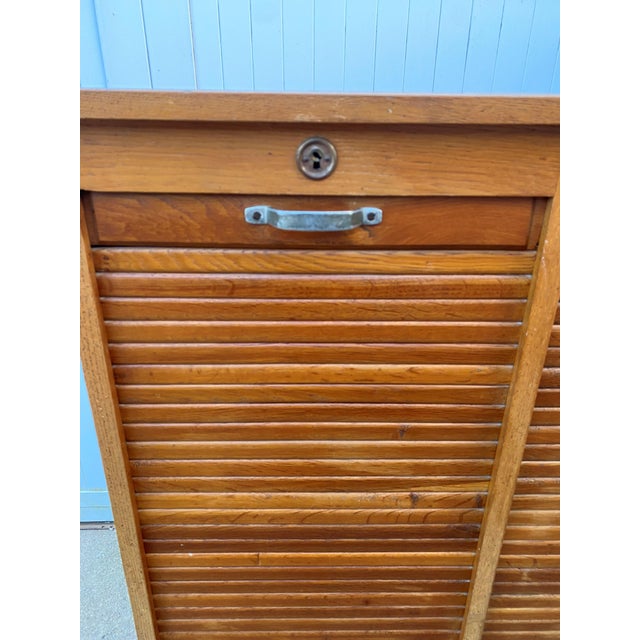 Oak Double Column Curtain Filing Cabinet, 1950s For Sale - Image 9 of 18