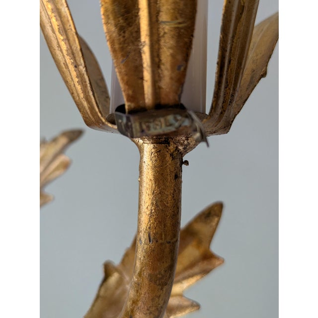 Vintage Italian Three-Light Candlestick Gilt Table Lamps a Pair For Sale - Image 9 of 10