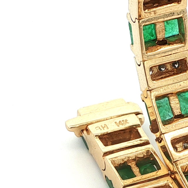 1980s 14k Yellow Gold Emerald & Diamond Bracelet For Sale - Image 10 of 10