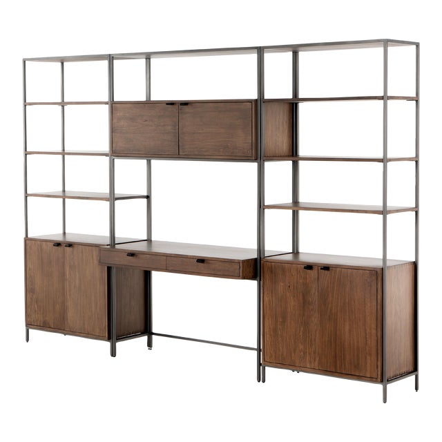 Four Hands Trey Modular Wall, 2 Bookcase, Desk, Auburn For Sale