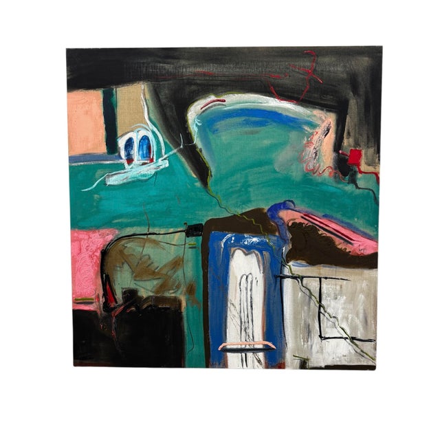 Sculpture Materials 1980s Pair of Large Abstract Mixed Media Paintings, 1983 50x48” by Jack Compton For Sale - Image 7 of 11