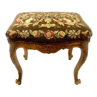 Late 19th-Century Louis XV-style Bench With Needlework Upholstery For Sale