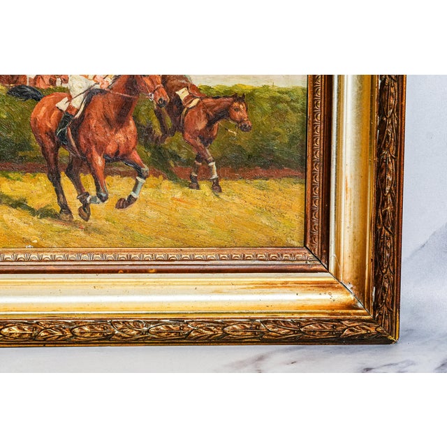 Stately English Antique Gold Framed Horse Racing Oil Painting Equestrian Art Country Home Wall Decor For Sale - Image 13 of 15